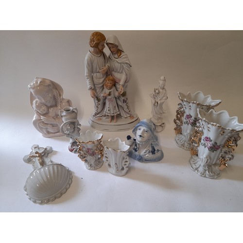 360 - Quantity of ceramic items to include religious (tallest 26cm), Vases, etc