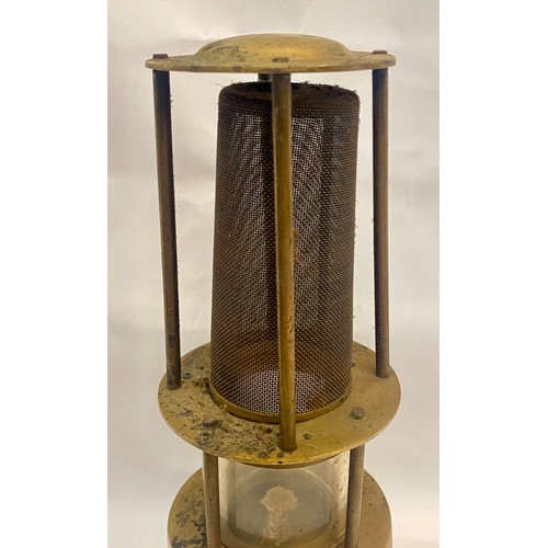 320 - Vintage Brass and Glass Miners Lamp with Plaque Engraved 347 26cm Height