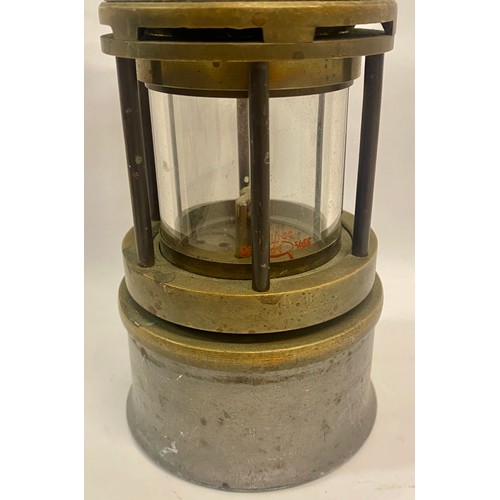 322 - Vintage Brass, Metal and Glass Miners Lamp With Hook 30cm Height