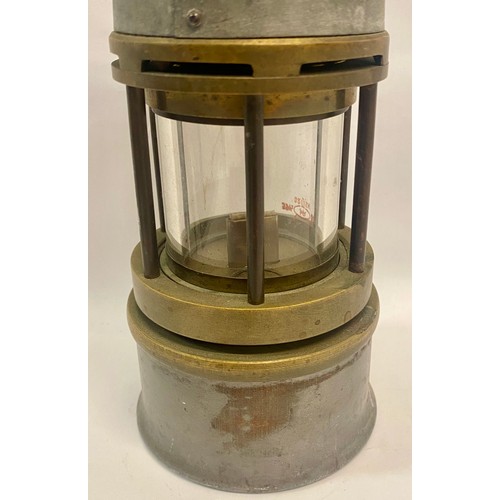 322 - Vintage Brass, Metal and Glass Miners Lamp With Hook 30cm Height