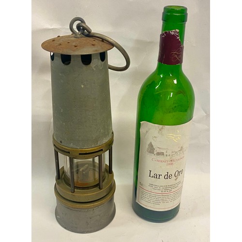 322 - Vintage Brass, Metal and Glass Miners Lamp With Hook 30cm Height