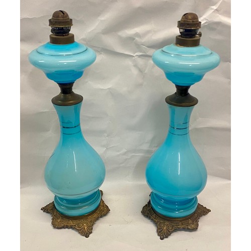 326 - Pair of Blue Glass and Ormolu Napoleon Oil Lamps 57.5cm Height