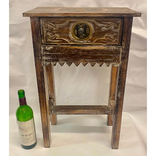 6 - Chinese Wood  Side Table with  Drawer 61cm x 39cm x 25cm