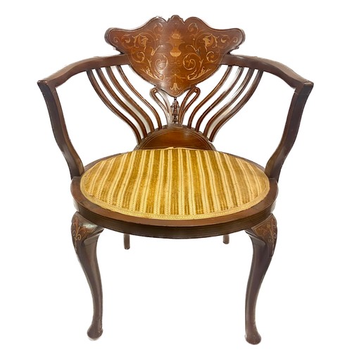 21 - Edwardian  Inlaid Armchair with Upholstered Seat  On Cabriole Legs 80cm x 54cm x 50cm