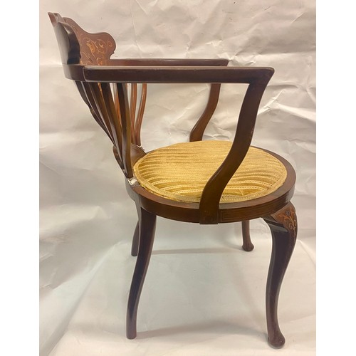 21 - Edwardian  Inlaid Armchair with Upholstered Seat  On Cabriole Legs 80cm x 54cm x 50cm