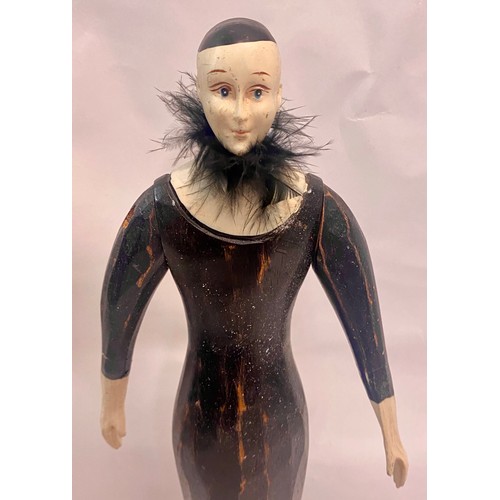 243 - Vintage Carved Wood Mannequin Doll with Feather Ruff 38cm Height