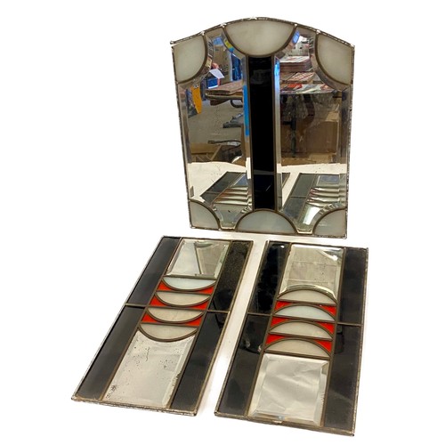 248 - Three Metal Rimmed Art Deco Glass Panel Mirrors. Largest 42cm x 33cm