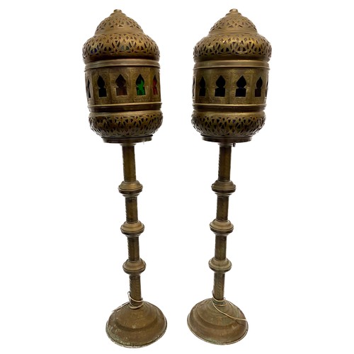 249 - Pair of Large Vintage Eastern / Moroccan Style Tall Floor Standing Converted Lamps with Islamic Desi... 