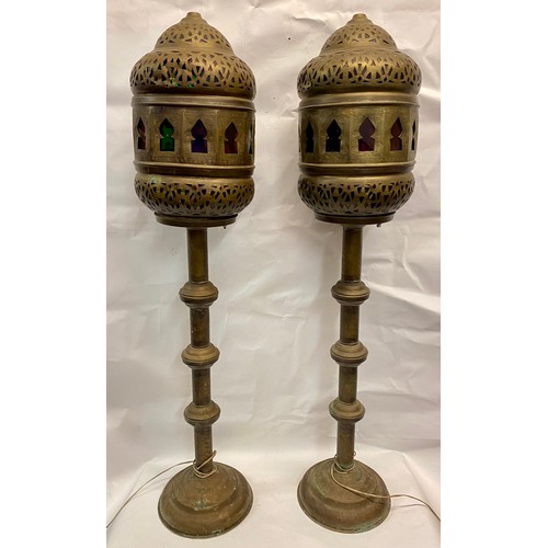 249 - Pair of Large Vintage Eastern / Moroccan Style Tall Floor Standing Converted Lamps with Islamic Desi... 