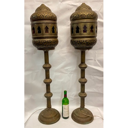 249 - Pair of Large Vintage Eastern / Moroccan Style Tall Floor Standing Converted Lamps with Islamic Desi... 