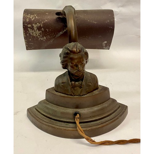 329 - Antique  Bronze  Adjustable Table Lamp with Gentleman Bust Design to Base 30cm x 20cm x 17cm