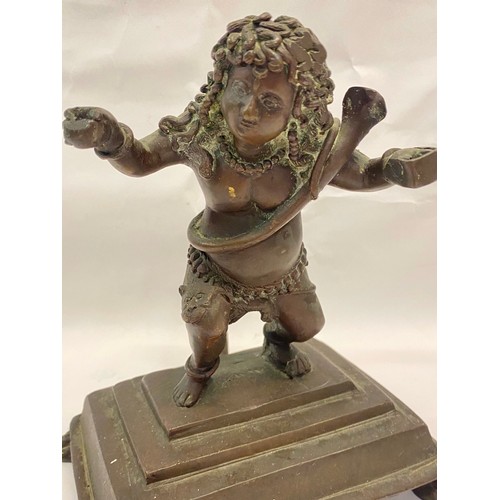 330 - Vintage Bronze Warrior Figure Raised on Lion Paw Feet 20cm Height