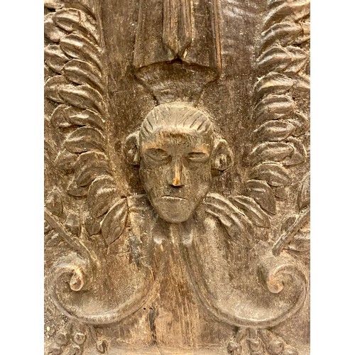 335 - Two Antique  Carved Wood Devil Depiction Panels / Reliefs 46cm x 30cm (2)