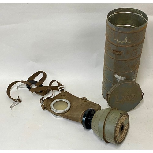 355 - Vintage Belgian Military Issue WW2 Type L.702 Gas Mask Respirator in Cylinder Tin Cannister 31cm Hei... 