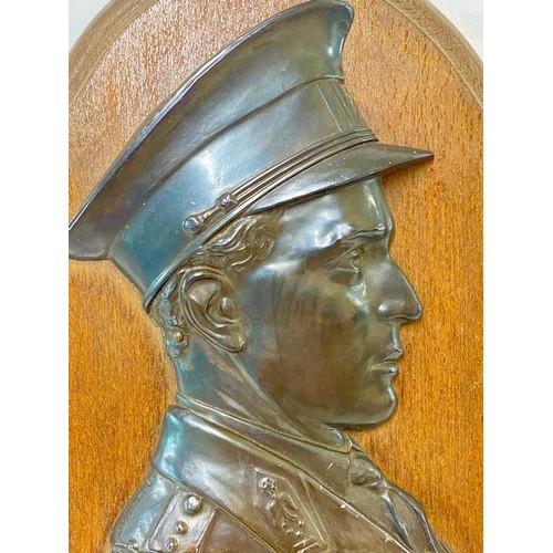 356 - Vintage Bronze / Bronzed Belgian Side Profile Military Soldier Relief Mounted on Wooden Plaque 33cm ... 