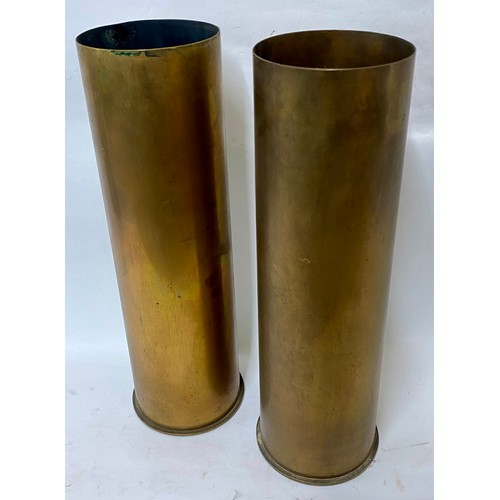 357 - Pair of Brass / Copper Trench Art Military Shell Vases 37cm Height