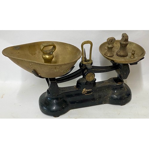 407 - Collection of Vintage Clocks, Brass and Cast Iron Scales To Include Libra Scale Co, Napoleon Hat Man... 