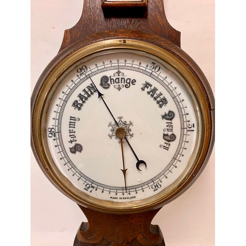 409 - Large Vintage Carved Wood and Brass Wall Barometer 84cm Height