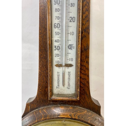 409 - Large Vintage Carved Wood and Brass Wall Barometer 84cm Height