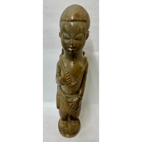 412 - Heavy Vintage Stone / Resin Tribal Hunter Figurine 44cm Height