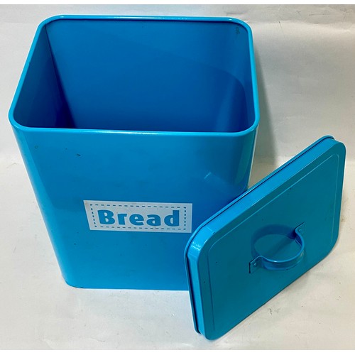 414 - A Blue Enamel Tin Bread Bin 35cm x 27cm x 21cm