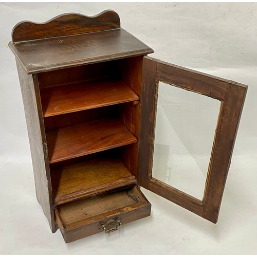 418 - Vintage Glass Fronted Wooden Table Top Display Cabinet with Shelves and Drawer 42cm x 23cm x 13cm