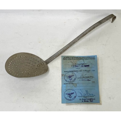 421 - A Vintage Military SS Totenkopf Engraved Ladle With Stamped and Signed SS Provenance Card. 39cm Leng... 