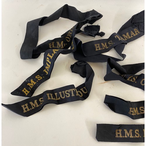 426 - Quantity of Military H.M.S Cap Tallies  to Include Illustrious, Orion Etc.