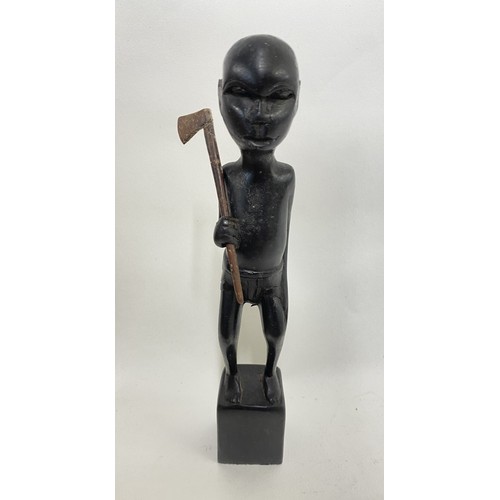 389 - Pair of Vintage African Tribal Hand Carved Wooden ‘Hunter’ Figures 25cm Height (2)