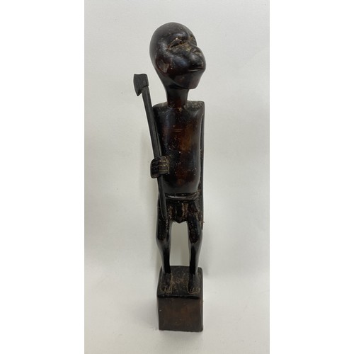 389 - Pair of Vintage African Tribal Hand Carved Wooden ‘Hunter’ Figures 25cm Height (2)