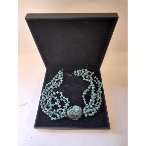 404 - Boxed Multi Strand Turquoise beaded necklace