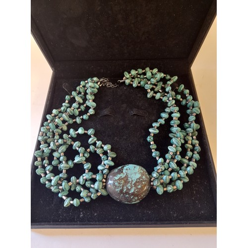 404 - Boxed Multi Strand Turquoise beaded necklace