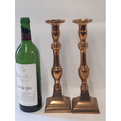 484 - Vintage Pair Brass Candlesticks, 30cm high