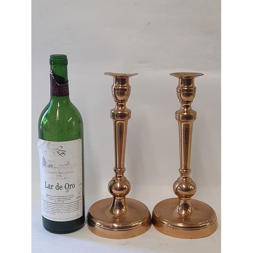 488 - Vintage Pair of Brass Candlesticks, 27cm high