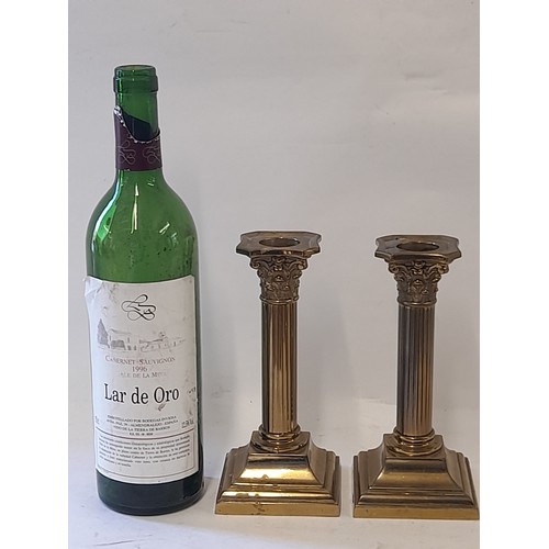 489 - Vintage Pair Brass Candlesticks, 18cm high