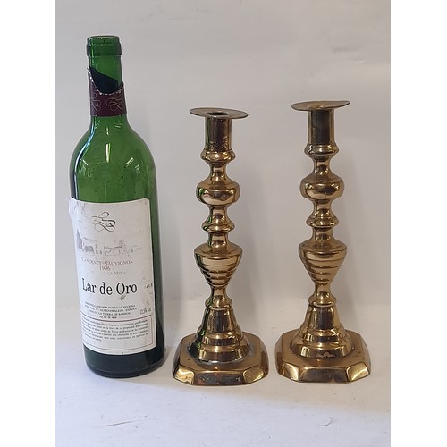 490 - Vintage Pair Brass Candlesticks, 24cm high