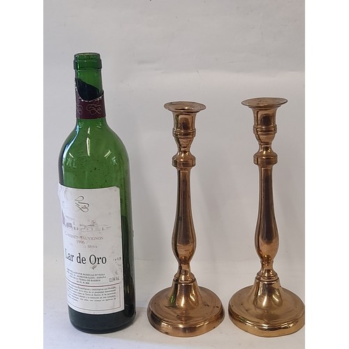 495 - Vintage Pair Brass Candlesticks, 25cm high