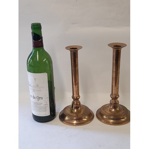 496 - Vintage Pair Brass Candlesticks, 24cm high