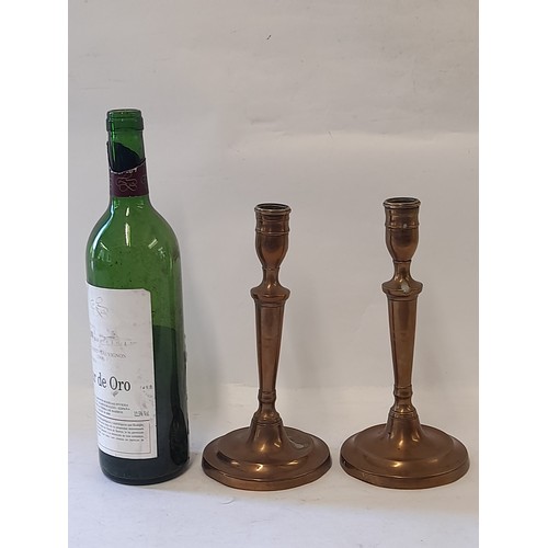 497 - Vintage Pair Brass Candlesticks, 23cm high