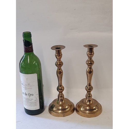 498 - Vintage Pair Brass Candlesticks, 25cm high