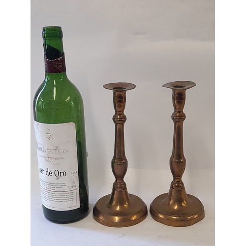 499 - Vintage Pair Brass Candlesticks, 22cm high