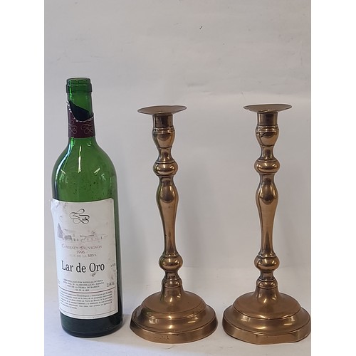 500 - Vintage Pair Brass Candlesticks, 27cm high