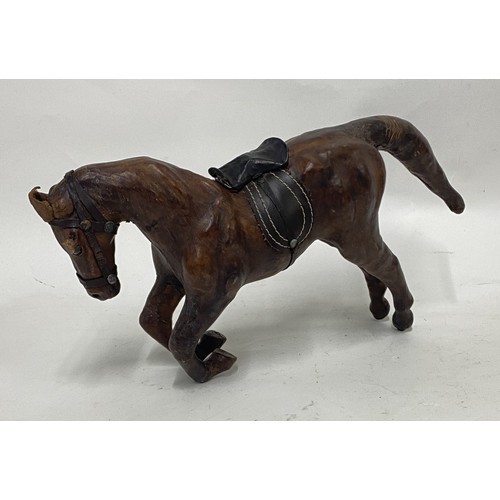 447 - Vintage Leather / Leather Wrapped Horse Figure 35cm x 20cm