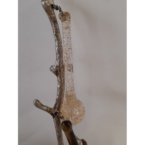 446 - Metal wall light with Silver finish in the form of a branch with Glass Droplets, 40cm wide