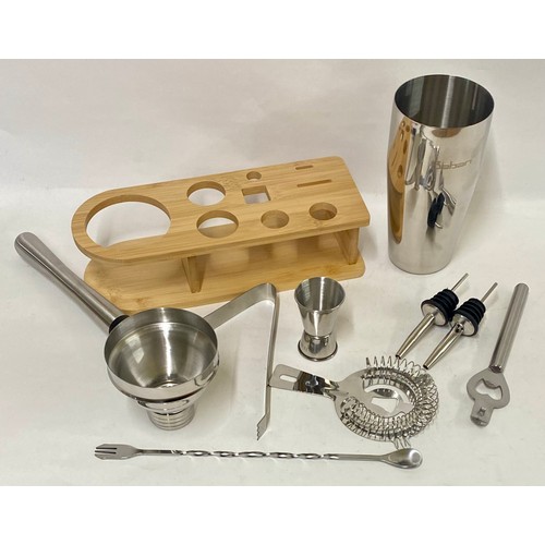 362 - Stainless Steel Baban Cocktail Bar Set to Include Cocktail Shaker, Pourers, Ice Tongs, Bar Strainer ... 