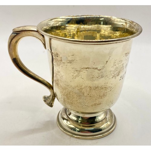 261 - A Engraved Vintage Hallmarked Silver Christening Cup. 8.5cm Height. Weight 3.353 Oz