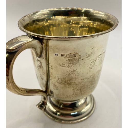 261 - A Engraved Vintage Hallmarked Silver Christening Cup. 8.5cm Height. Weight 3.353 Oz