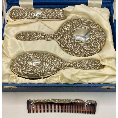 266 - A Cased Hallmarked Silver Broadway Silversmiths Vanity Set with Folk Art Decoration in Excellent Con... 