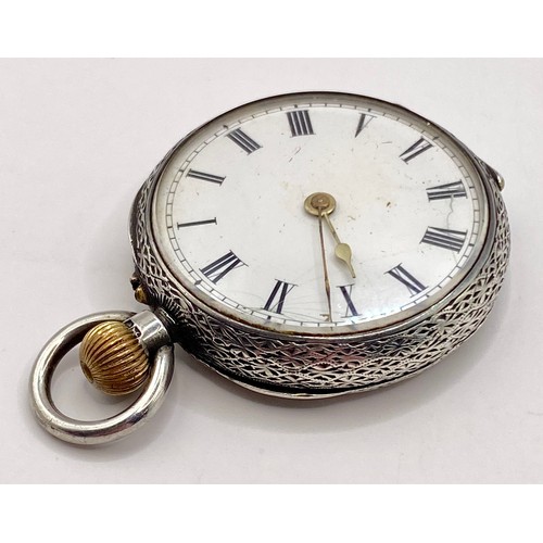 270 - Vintage Boby and Jannings Hallmarked Silver Decorated Pocket Watch. 4cm Diameter. Weight 1.486 Oz