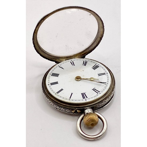 270 - Vintage Boby and Jannings Hallmarked Silver Decorated Pocket Watch. 4cm Diameter. Weight 1.486 Oz